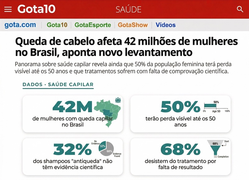 Manchete: Queda de cabelo afeta 42 milhões de mulheres no Brasil